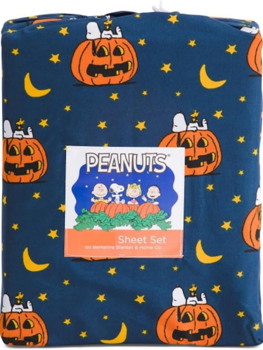 Cozy Halloween Peanuts Themed Full Sheet Set - Blue Moons & Pumpkins Design